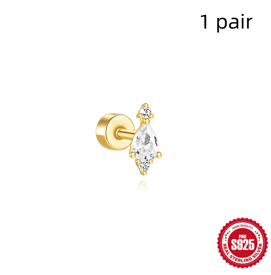 S925 sterling silver ear bone stud with flat column thread in one of twelve gold electroplated colour options.