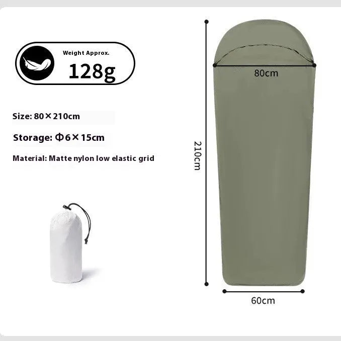 Blue mummy-style nylon camping sleeping bag for adults measuring 210x80x60cm