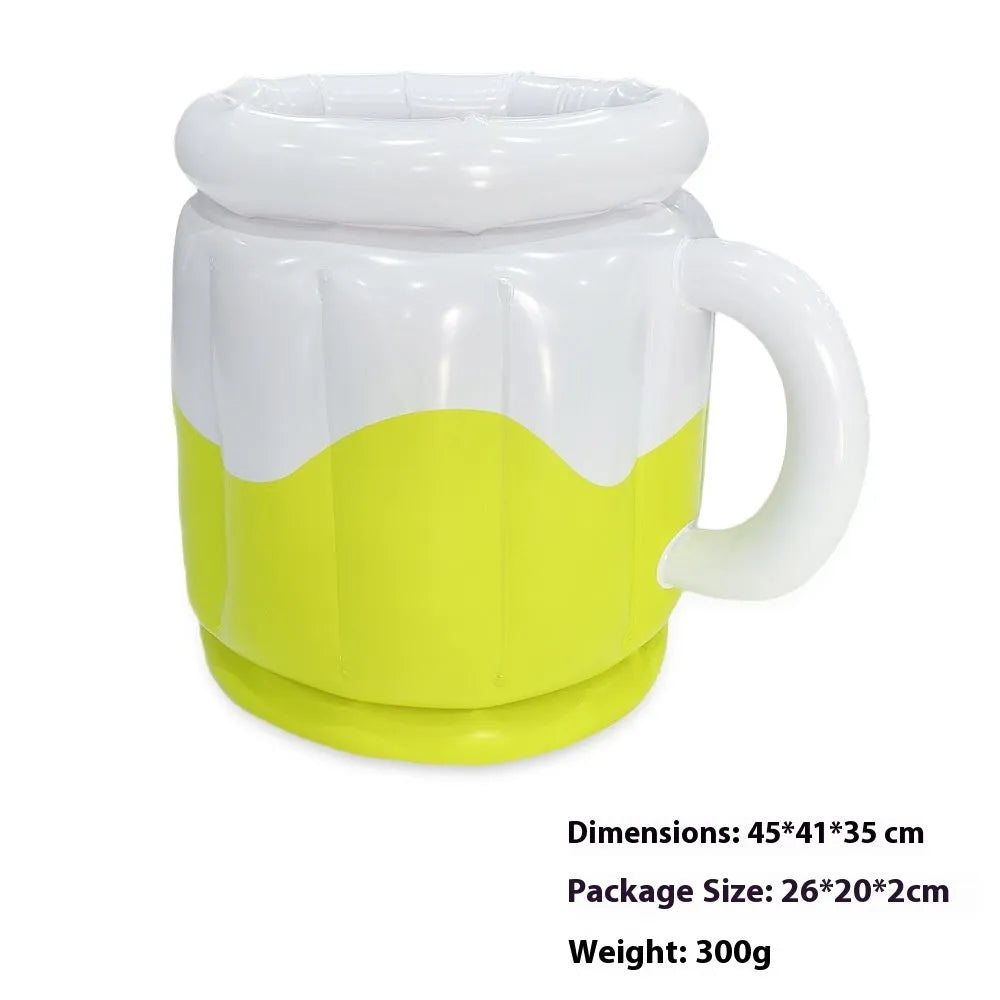 Yellow inflatable PVC ice bucket designed for cooling beer steins at outdoor events.