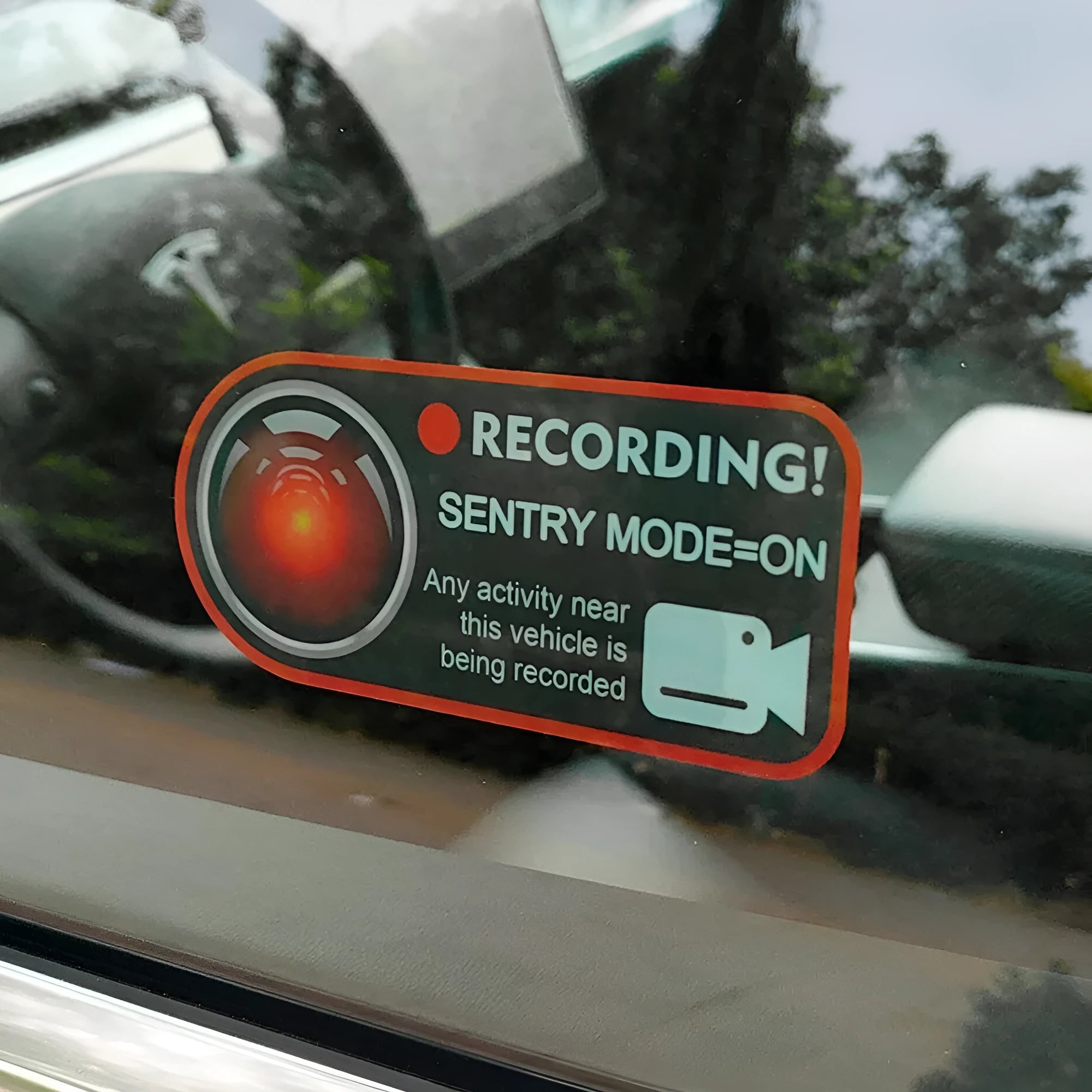 Tesla Sentry Mode warning sticker electrostatic decal measuring 11x5cm