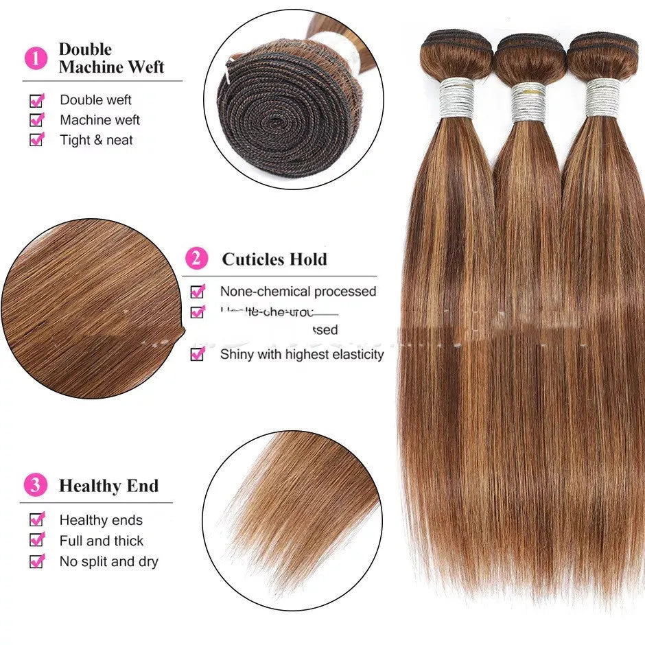 Hand-woven human hair wig piece long straight side bangs natural look 8A colour