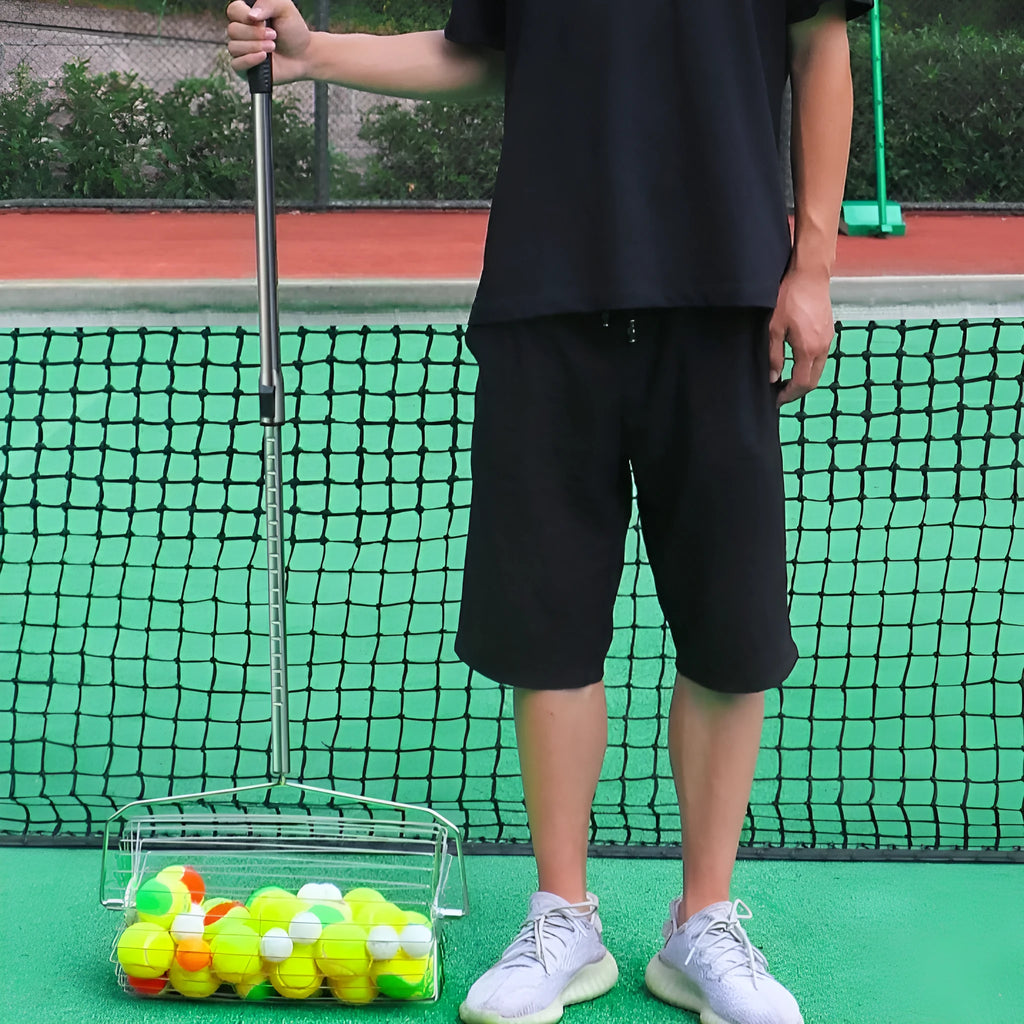Stainless steel tennis ball picker roller device for court collection with adjustable mechanism