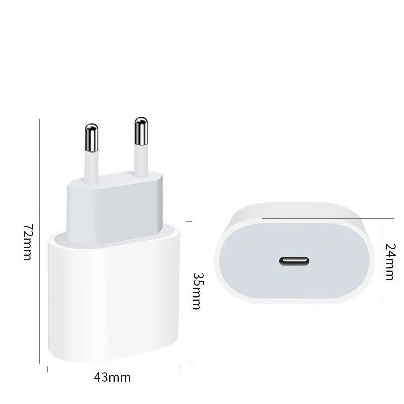 PD20W mobile phone charger with American and European plug options showing USB port