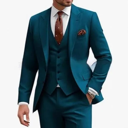 Men's slim fit three-piece suit in acetate blend fabric for weddings and business occasions