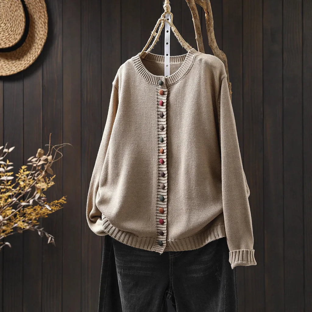 Women's colourful button cotton blend spandex sweater cardigan loose-fitting slimming coat art retro long sleeves