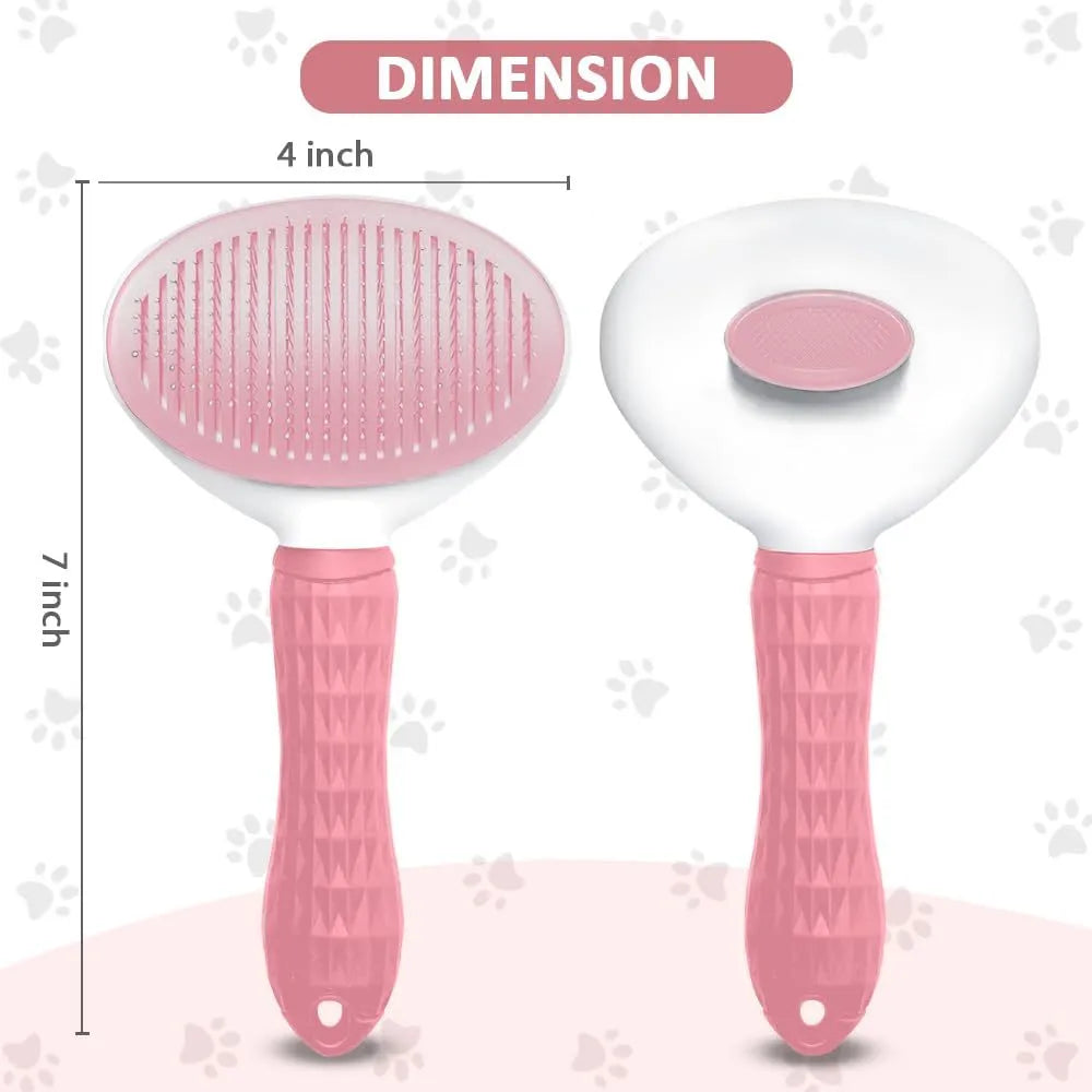 Cat grooming brush with release button in blue, grey, or pink colours for removing loose fur and tangles