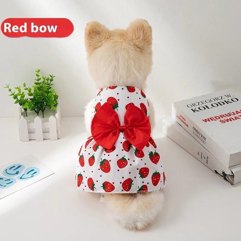 Ultra-thin floral butterfly knot princess pet dress for dogs and cats in summer colours