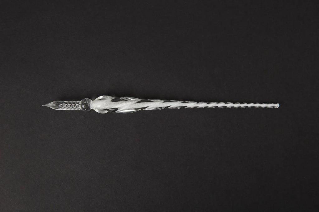 Transparent hand-blown glass crystal pen with coloured ink art effect in choice of 13 colours.