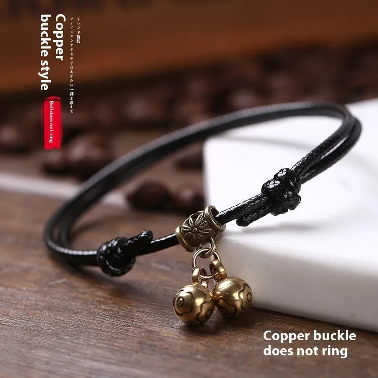Adjustable nylon rope dog collar with brass bell or buckle in black, red or coffee colours