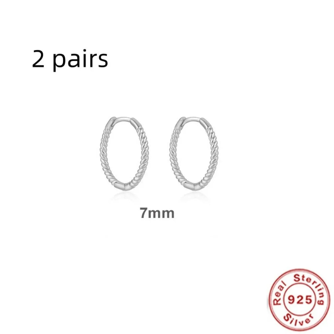 Sterling silver twisted string round ring earrings in gold or platinum colour with geometric hipster design