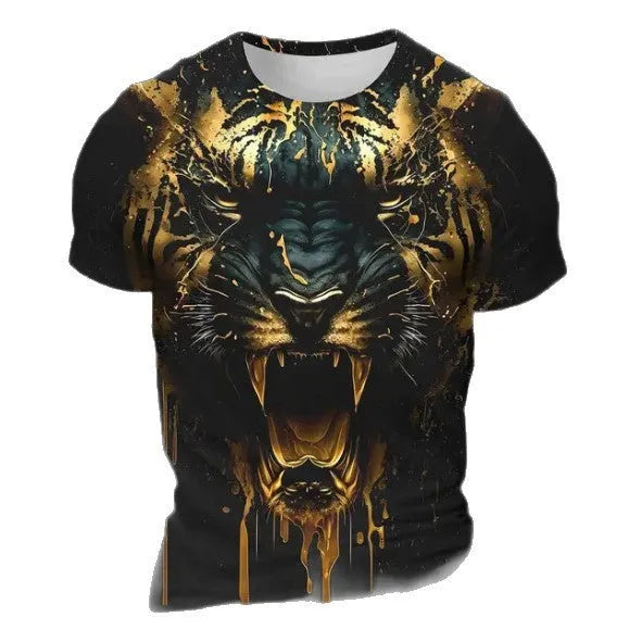Men's 3D tiger pattern short sleeve T-shirt in lightweight polyester fabric.