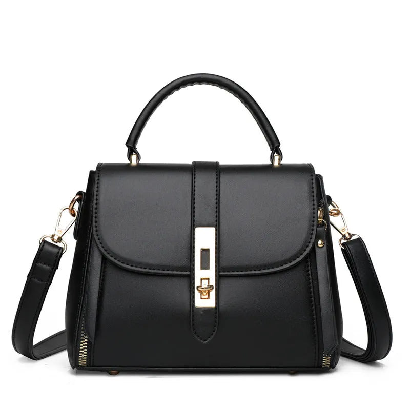 Soft black PU women's messenger shoulder bag with square vertical shape