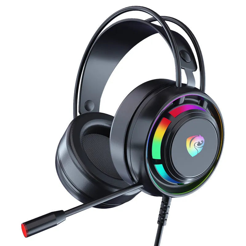 Black computer gaming headphones with microphone and 2.2 metre cable showing 50mm ear cups