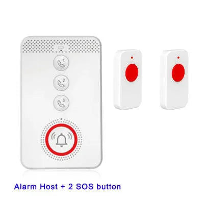 White emergency alert device with buzzer and three emergency buttons for elderly safety