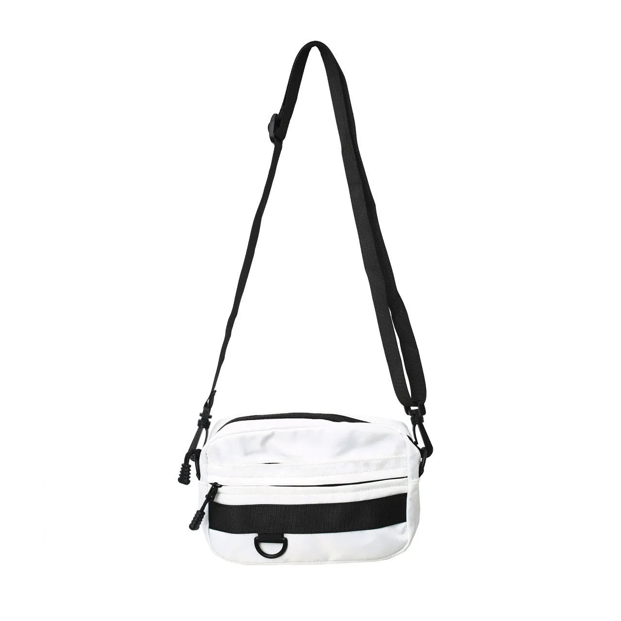 Men's nylon messenger bag in street style with crossbody strap and sewing thread details