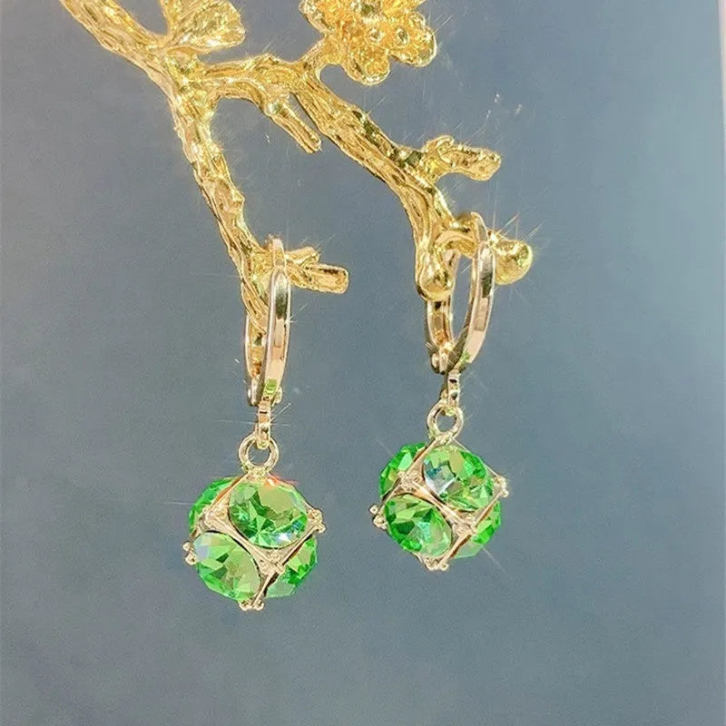 Women's geometric earrings with zircon accents and electroplated finish in multiple colour options