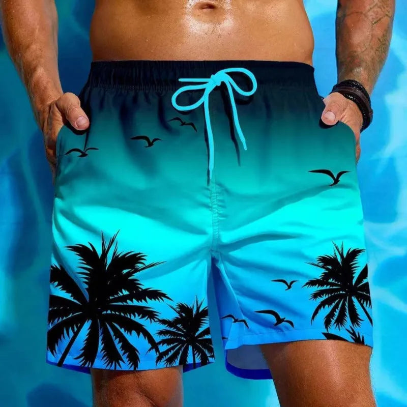 Men's loose board swimming trunks in polyester fiber with ethnic style design available in multiple colours