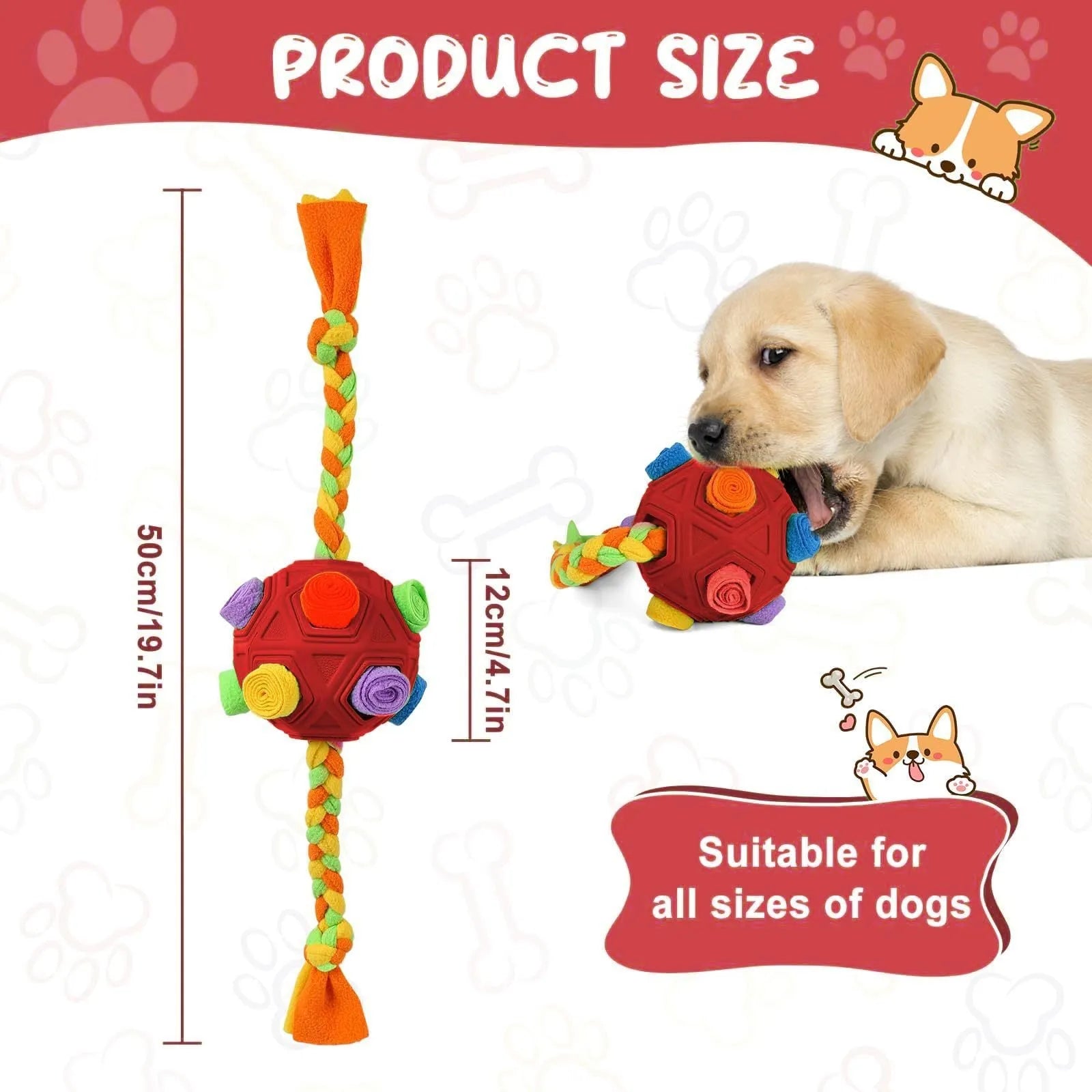 Adjustable difficulty dog puzzle sniffing ball in silicone rubber for IQ training