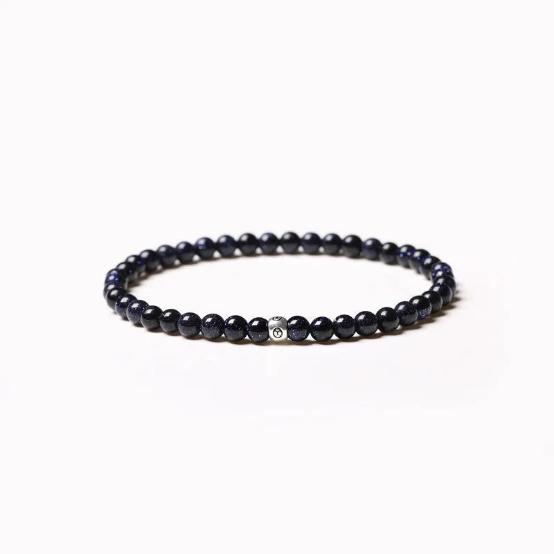 Geometric agate bracelet with mixed 4mm stones including obsidian, blue San, and black agate varieties