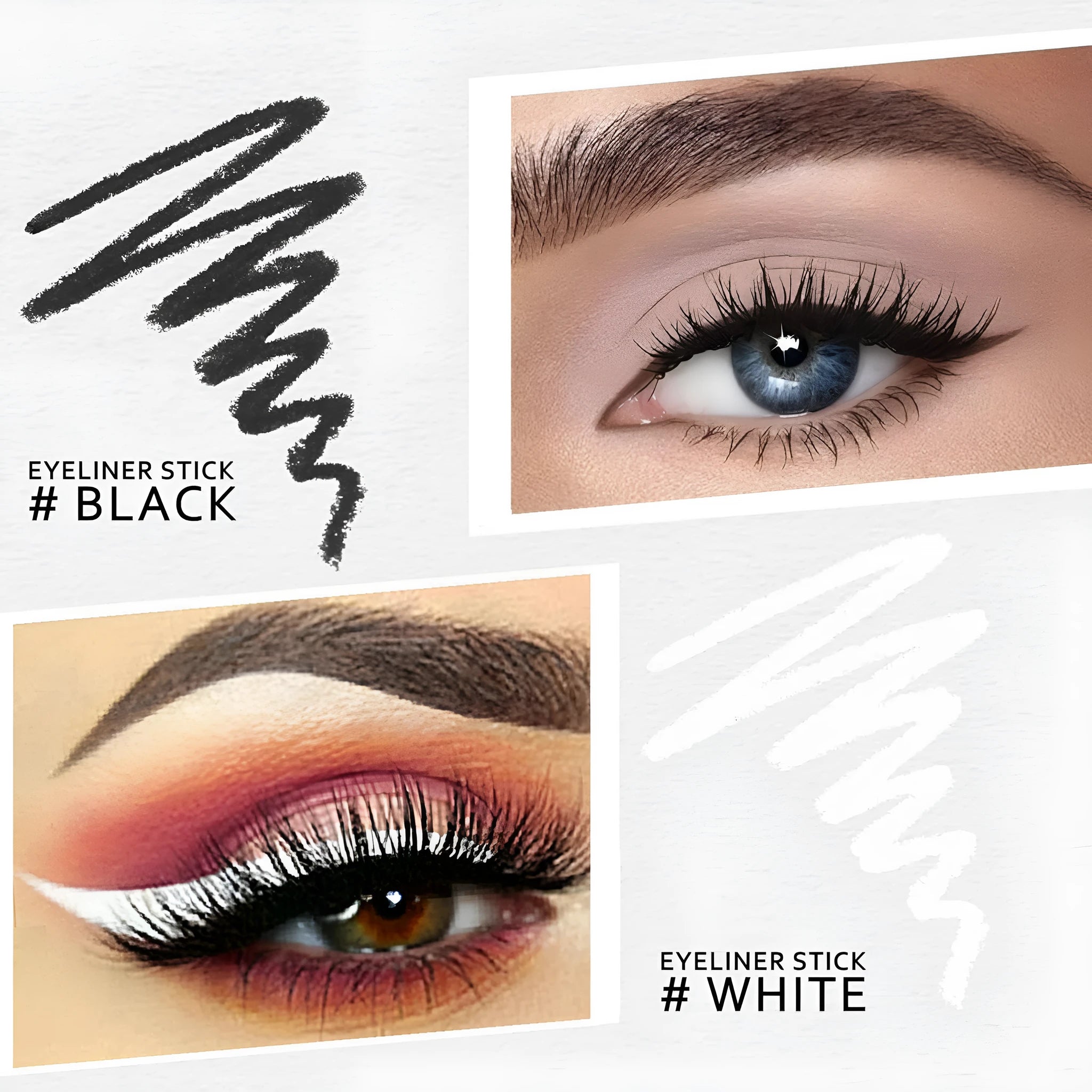 12 piece white and black waterproof eyeliner pencil set with sharpener for versatile makeup application