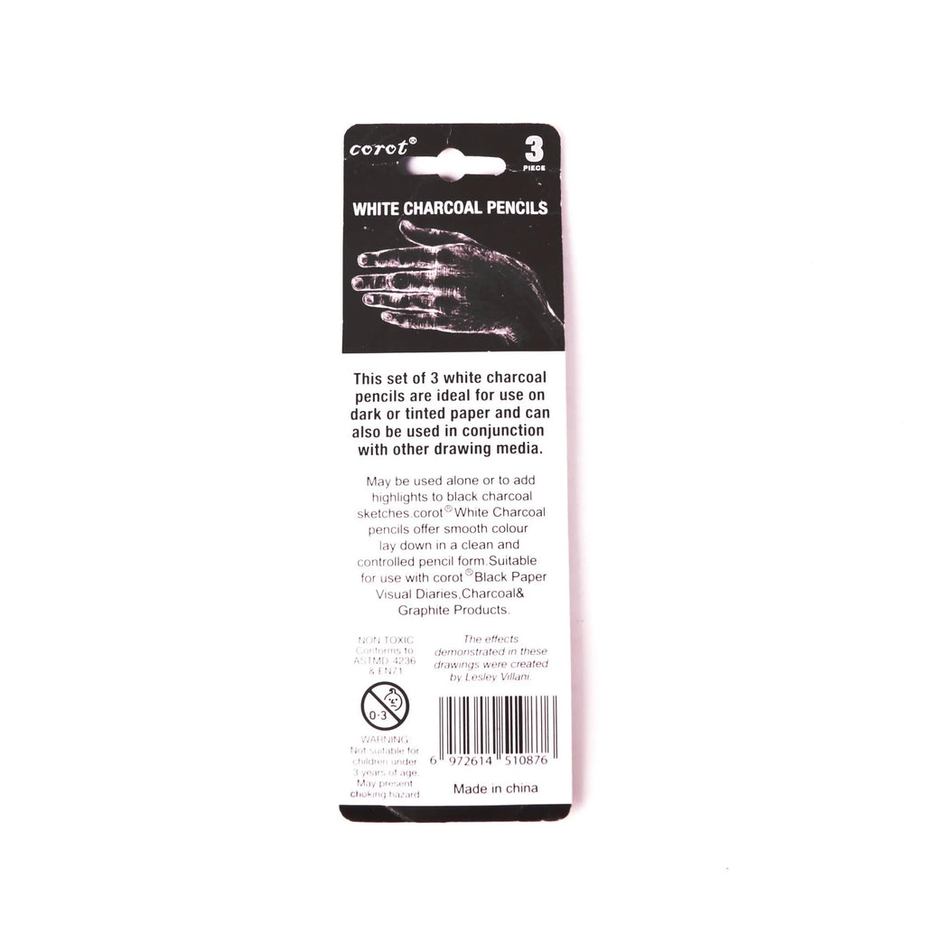 White charcoal pencils in wooden casing for drawing on dark paper with moderate hardness lead