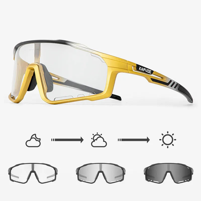 Colour-changing cycling sunglasses with photochromic lens and TR90 frame