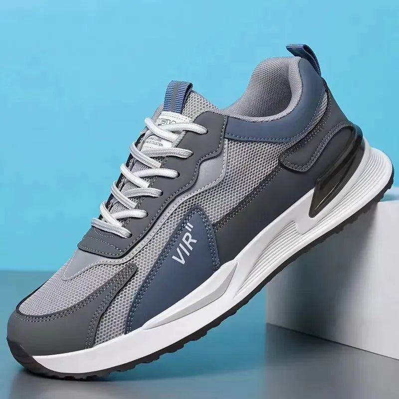 Men's colour block mesh sports shoes with lace-up design and injection moulded sole