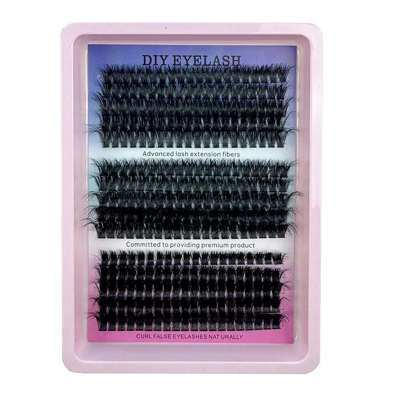 A high imitation material box containing a mix of false eyelashes, showing the product's size and organisation.