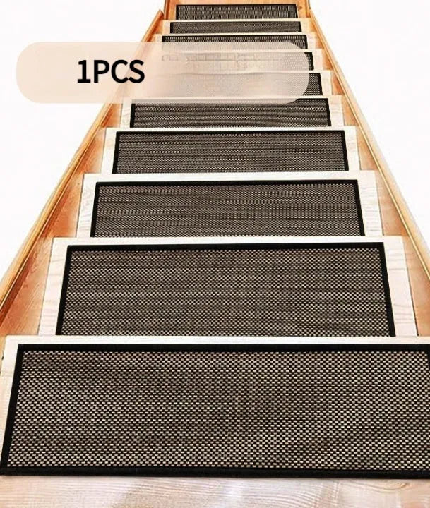 Japanese-style linen-look stair carpet with camel colour and rubber backing