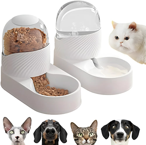 White cat feeder and water dispenser set with wave-shaped design and two 2000ml reservoirs