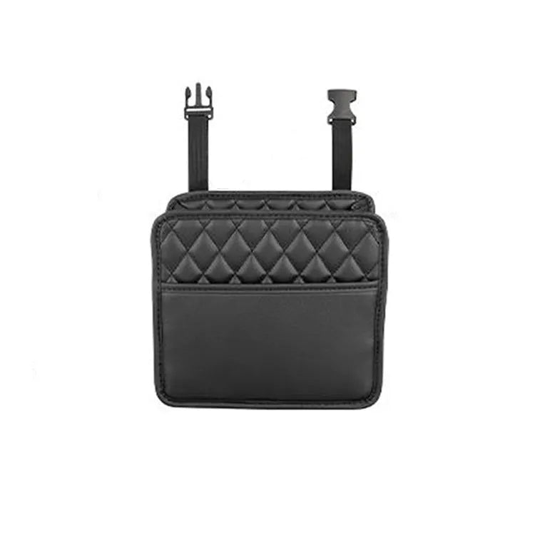Leather hanging storage bag for car interiors in black colour with 25cm dimensions