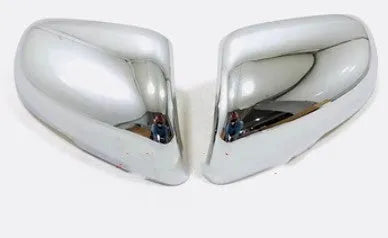 Pair of plastic rearview mirror protection covers in silver and black decorative finishes