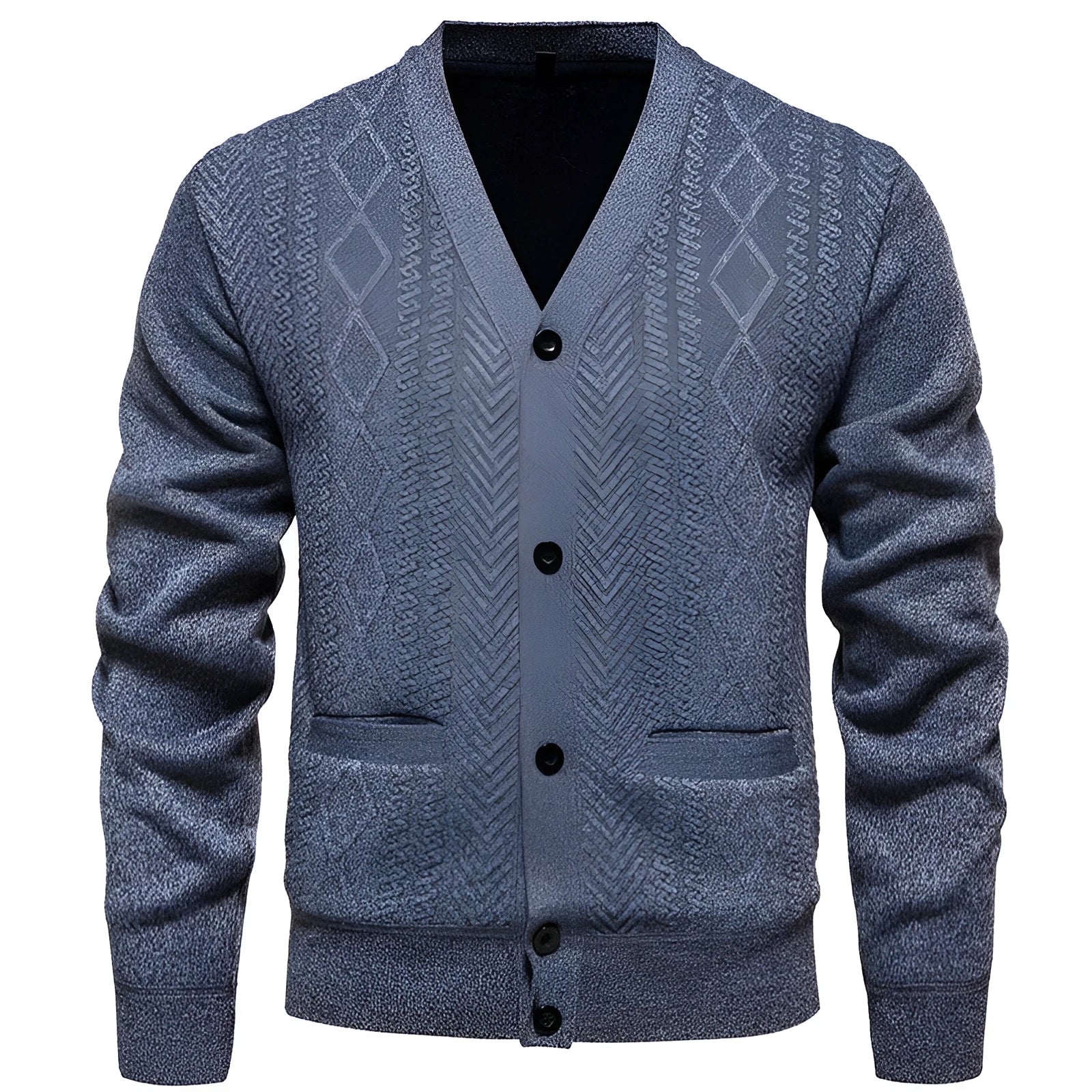 Men's striped cardigan sweater with wool lining in brown colour showing long sleeves and front opening