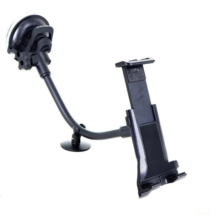 Black vehicle-mounted tablet bracket with long-rod suction cup and lifting mechanism for 4-12 inch devices