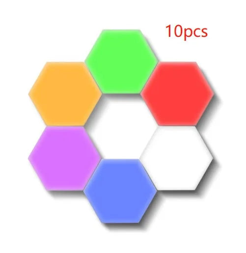 Hexagonal honeycomb wall lamp modules arranged in pattern with touch control and LED lighting