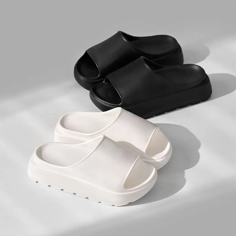 Women's thick-soled beige fish mouth beach slippers with 5.5cm EVA platform