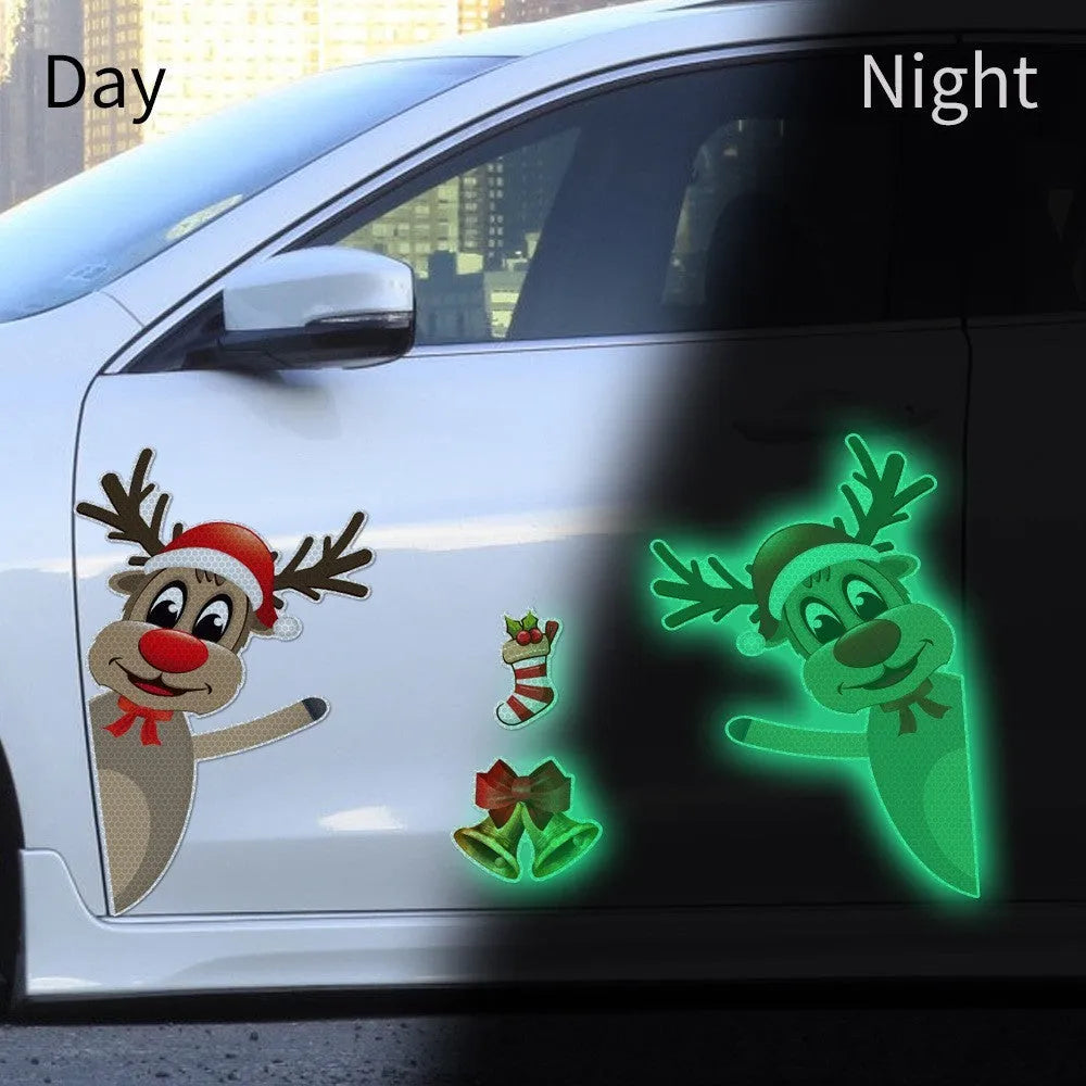 Christmas elk bell magnetic luminous reflective bumper sticker set for car decoration