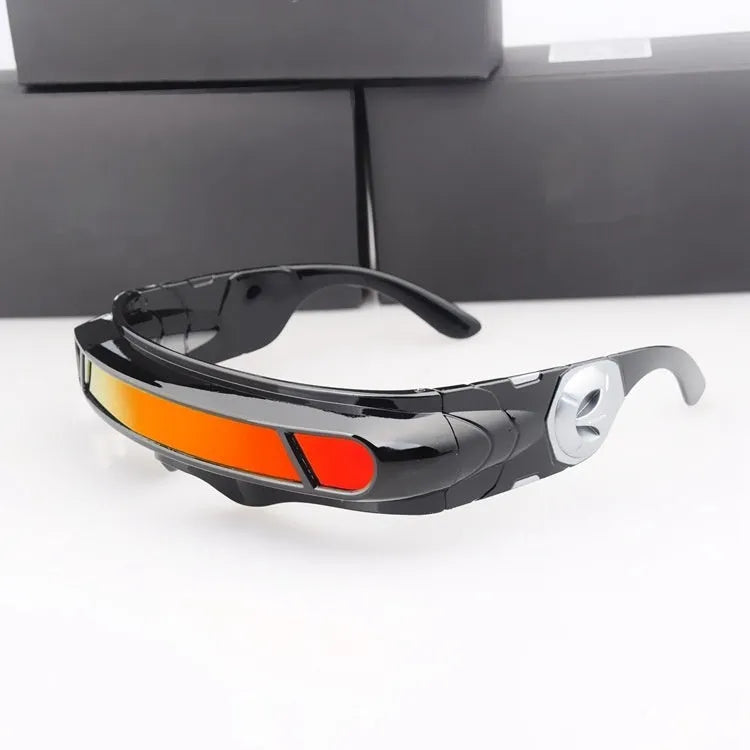 Polarised sports sunglasses with black PC frame and choice of blue mercury, red mercury, or grey lenses