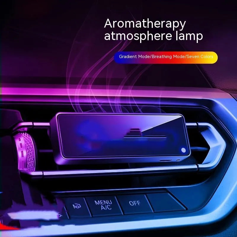 Black car vent aromatherapy light with LED illumination and fragrance diffuser