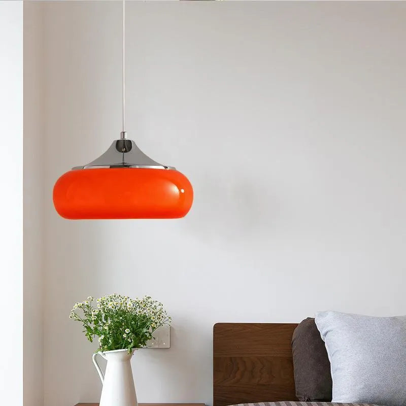 Bauhaus pendant light with three milk white egg tart glass shades for ceiling mounting