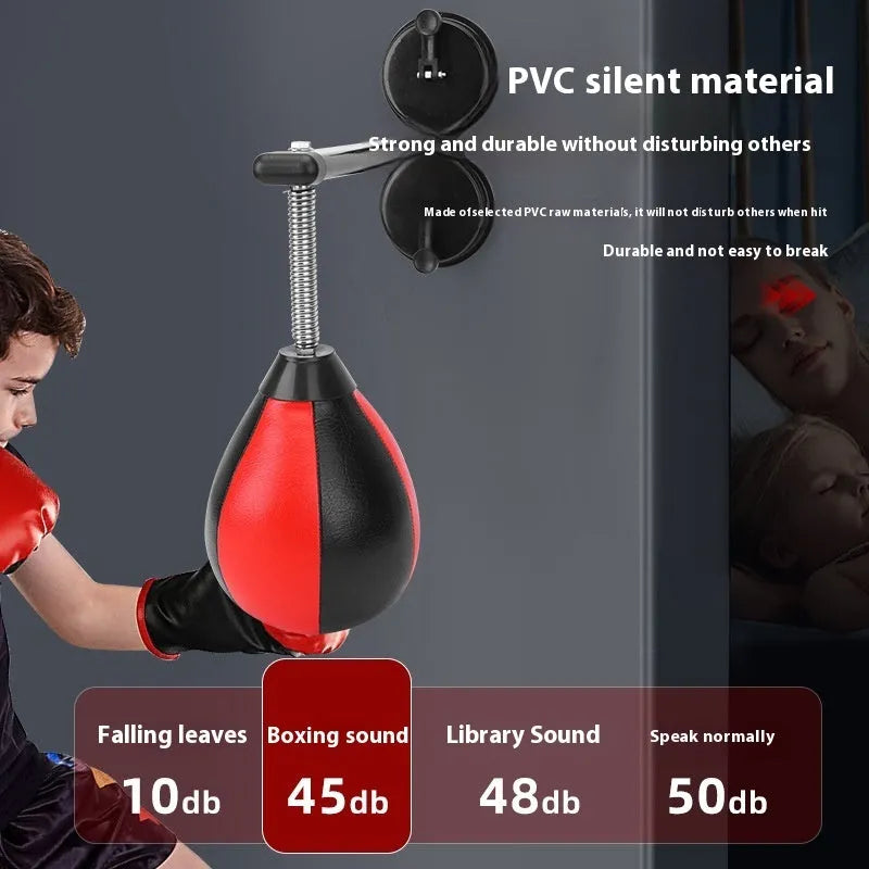 Pear-shaped boxing reaction ball with double suction cup mount and manual pump