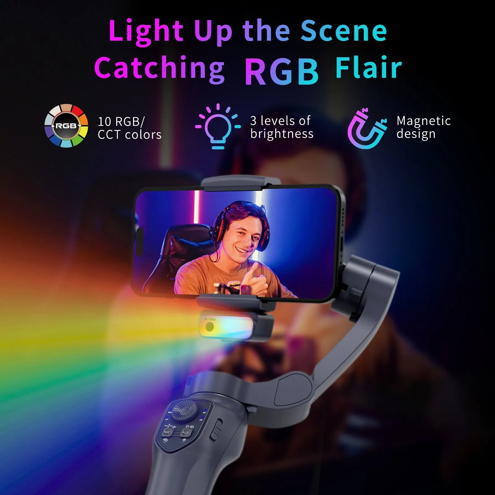 Foldable handheld stabilizer in L7Cpro gun colour with ABS construction and USB charging port