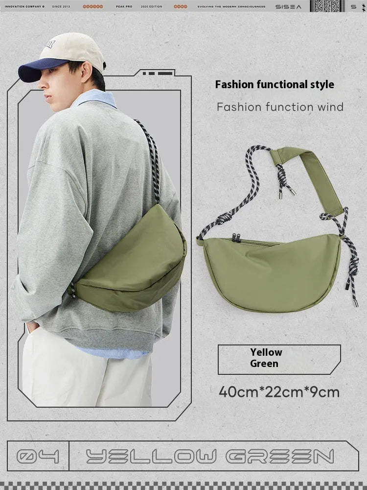 Men's large capacity lightweight nylon messenger bag in solid colour urban simplicity style.