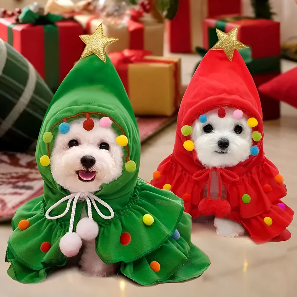 Red and green pet cloak shawl for small to medium dogs autumn winter Christmas