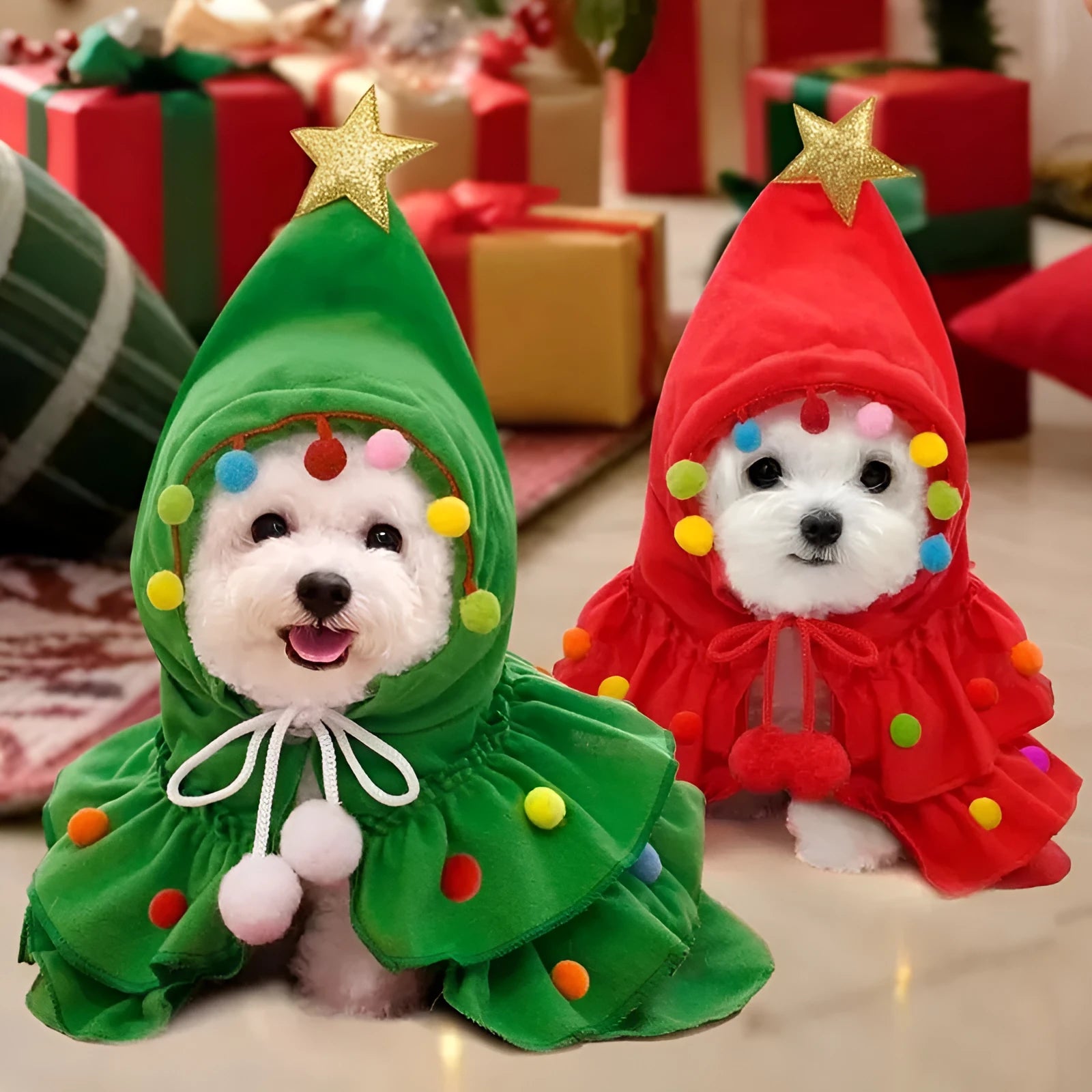 Red and green pet cloak shawl for small to medium dogs autumn winter Christmas