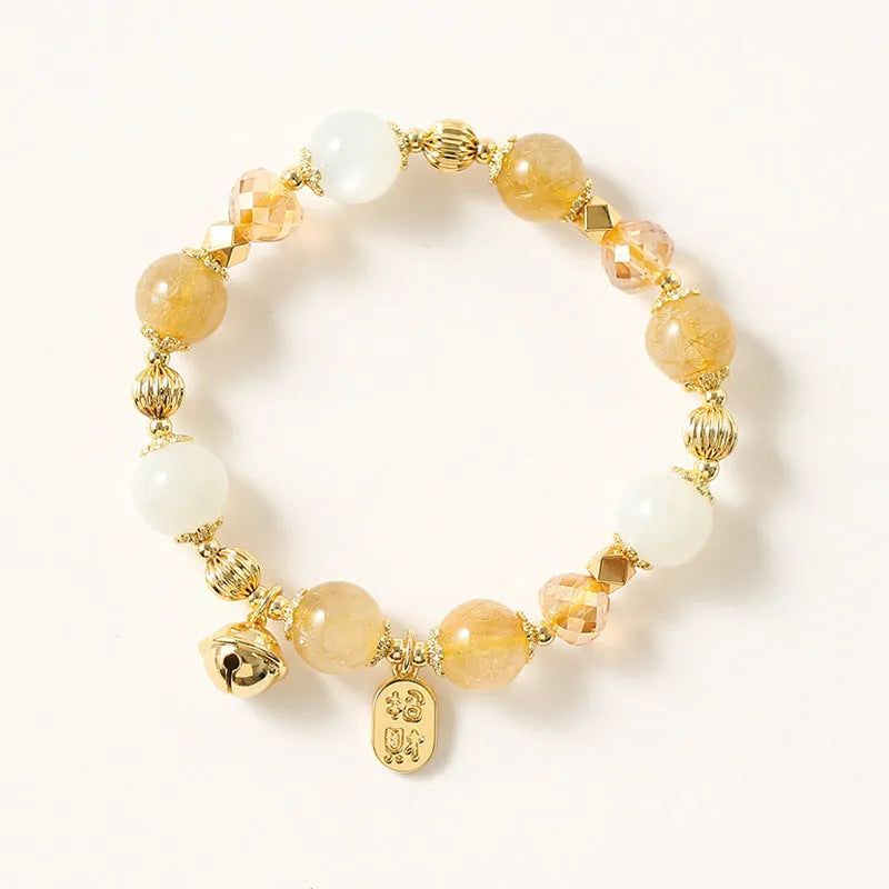 Gold electroplated rutilated quartz bracelet with Korean style design and Lucky Fortune colour