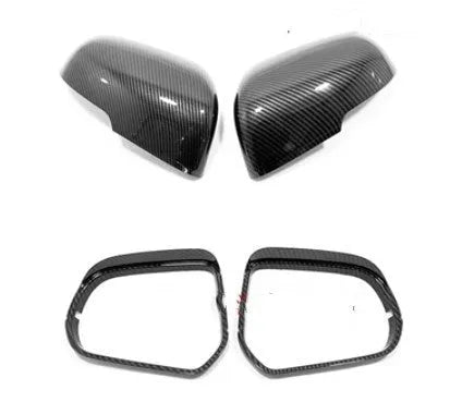 Pair of plastic rearview mirror protection covers in silver and black decorative finishes
