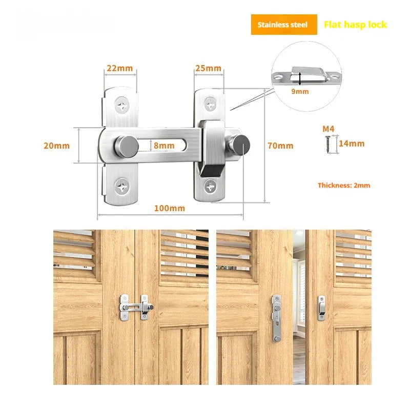 Black carbon steel and stainless steel sliding door lock with 90-degree hasp for barn and warehouse doors
