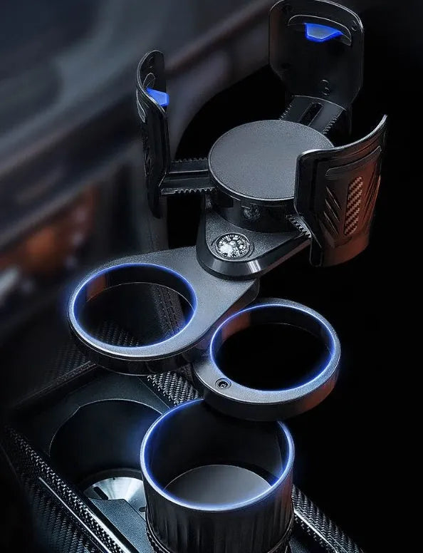 Black ABS plastic car water cup holder with retractable adjustable base for drink bottles