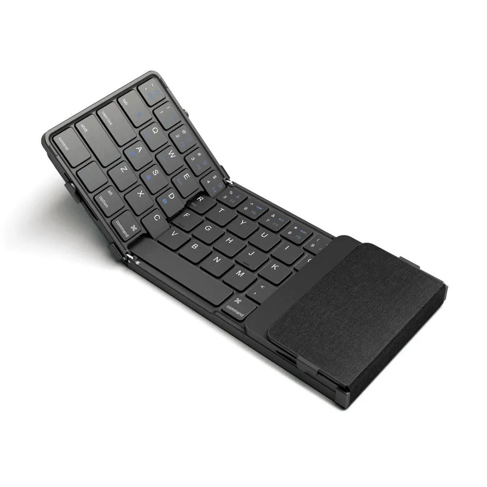 Black folding Bluetooth keyboard for mobile devices with compact dimensions